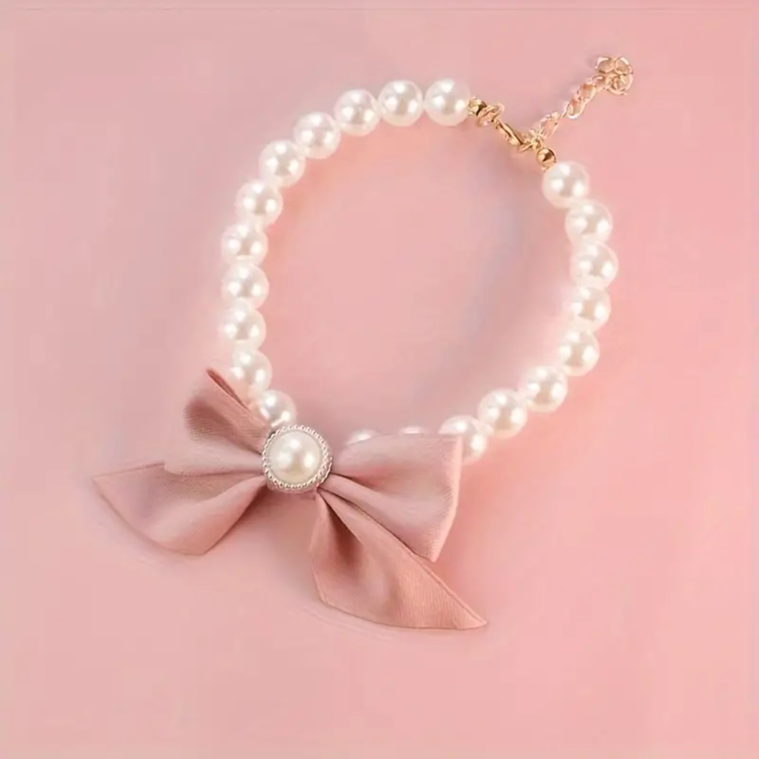 1pc Pet Cat Necklace, Cute Pearl Necklace, Bow Collar For Dogs And Cats