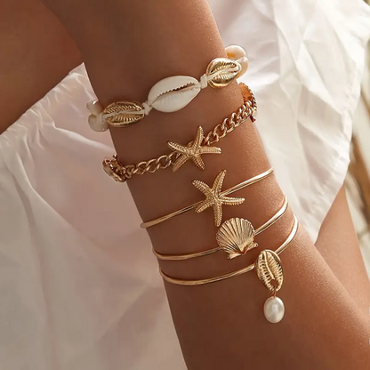 5pcs/Set Bohemian Shell Starfish Design Bracelet For Women Vacation Seaside Ocean