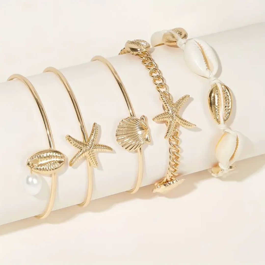 5pcs/Set Bohemian Shell Starfish Design Bracelet For Women Vacation Seaside Ocean