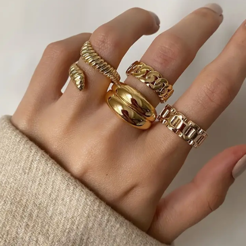 4pc Golden Color Chunky Finger Rings