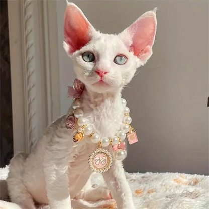 Pearl Collar Cat Jewelry Pendant: Princess Necklace