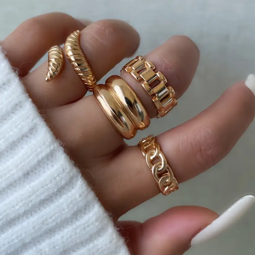 4pc Golden Color Chunky Finger Rings