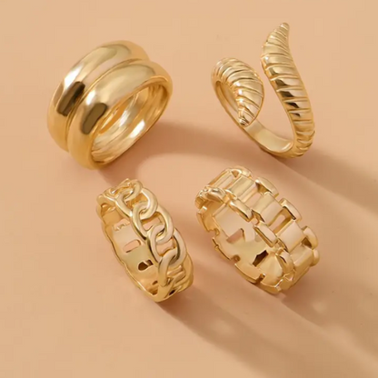 4pc Golden Color Chunky Finger Rings