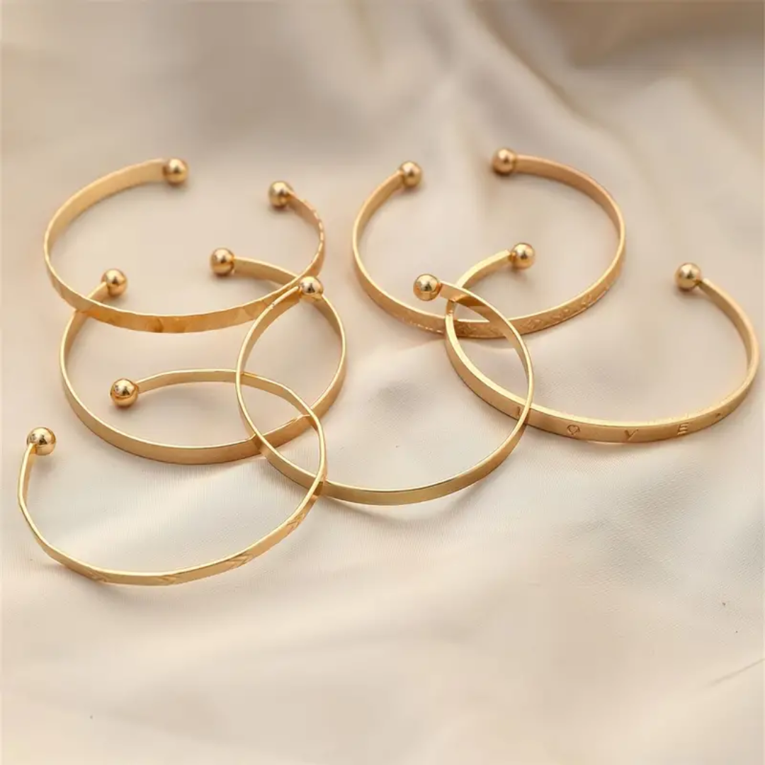 6pcs/Set Letter LOVE Textured Glossy Cuff Bangle Bracelet