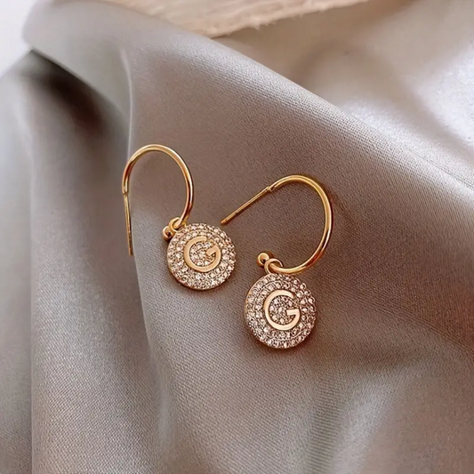 Shiny Rhinestone Dangle Earrings - Japanese/Korean Style