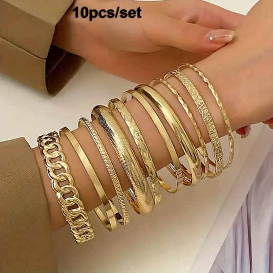 10pcs/set Retro Personality Wide Bangle