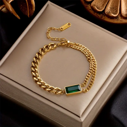 18K Gold-Plated Emerald Green Square Bracelet