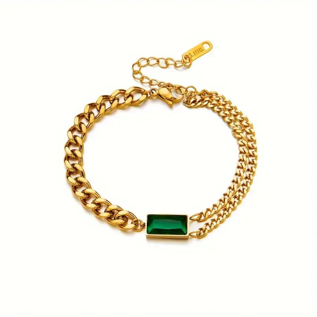 18K Gold-Plated Emerald Green Square Bracelet