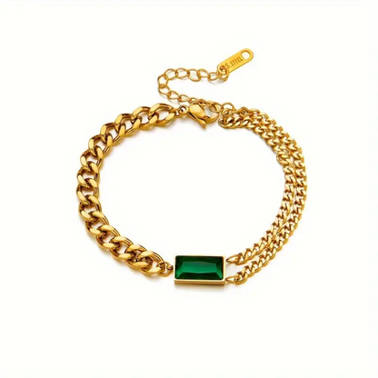 18K Gold-Plated Emerald Green Square Bracelet