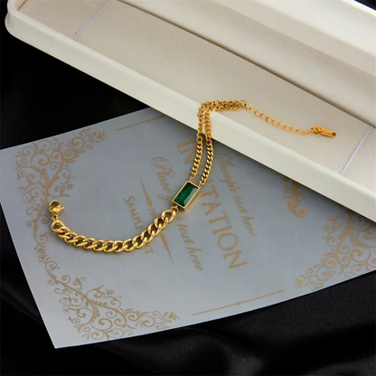 18K Gold-Plated Emerald Green Square Bracelet