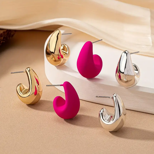 3 Pairs Vintage Comma Teardrop Hoop Earrings Set