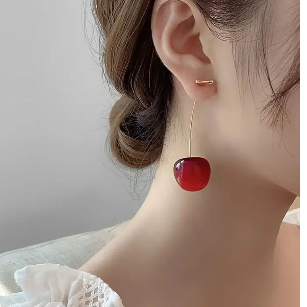 1 Pair Exquisitely Designed Red Cherry Fruit Earrings