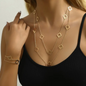 2-Piece Jewelry Set - Hollow Clover Double-Layer Necklace and Bracelet