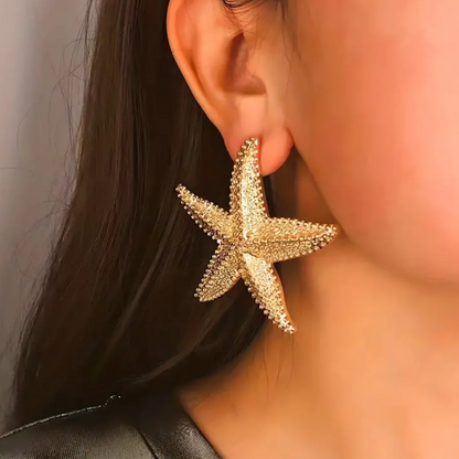 14K Gold Plated Zinc Alloy Starfish Dangle Earrings