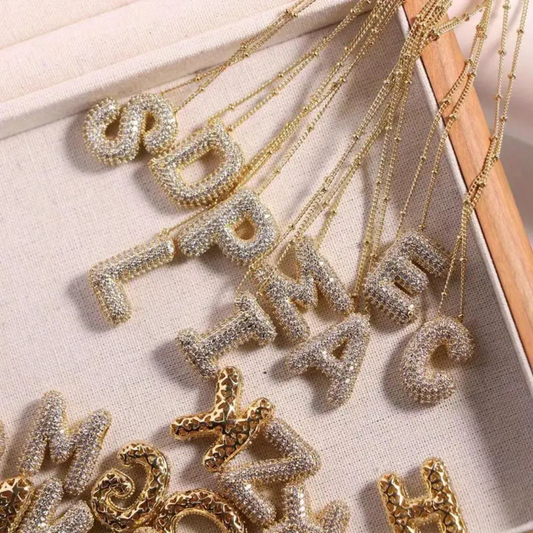 Golden Dainty Bubble Letter 26 A-Z Letter Necklace