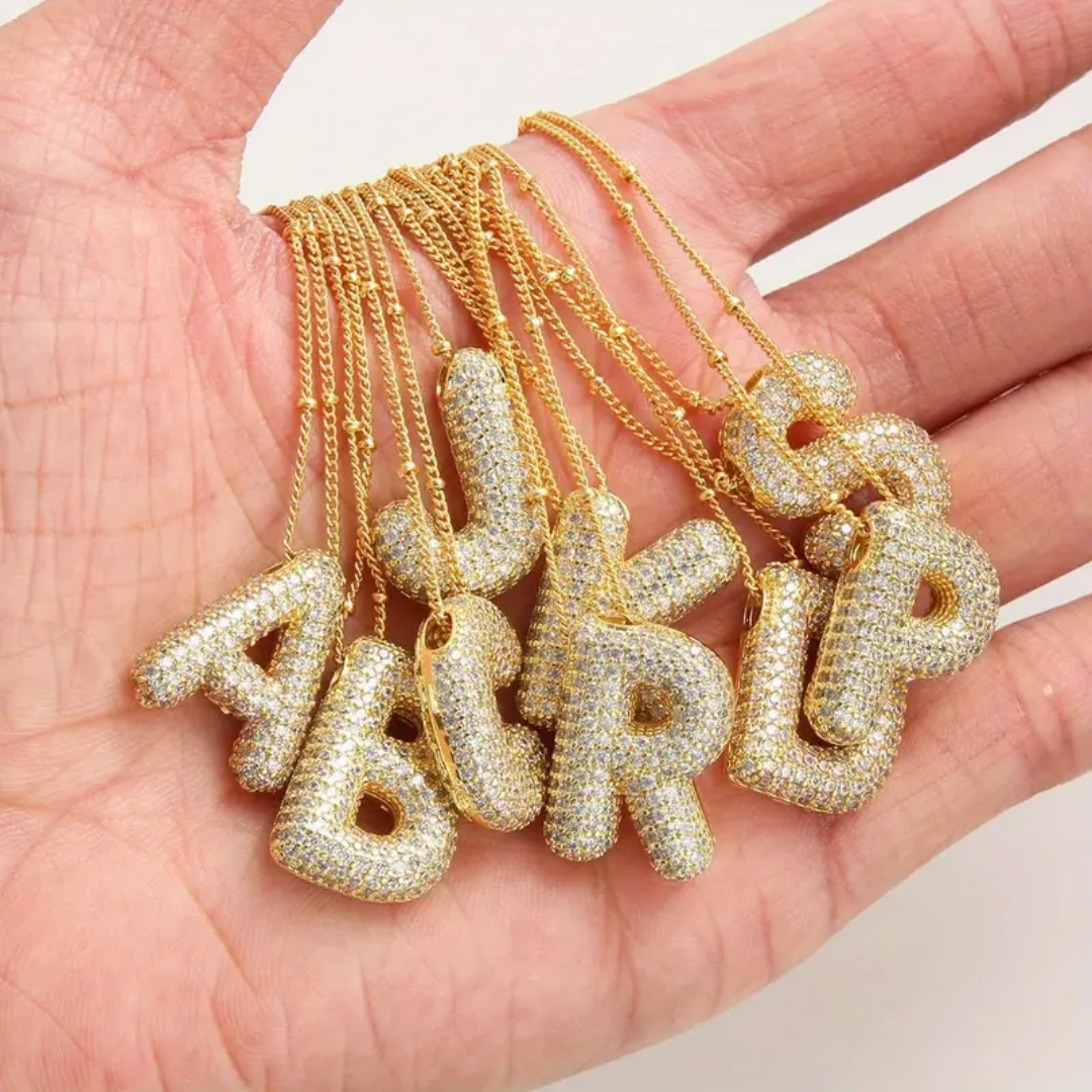 Golden Dainty Bubble Letter 26 A-Z Letter Necklace