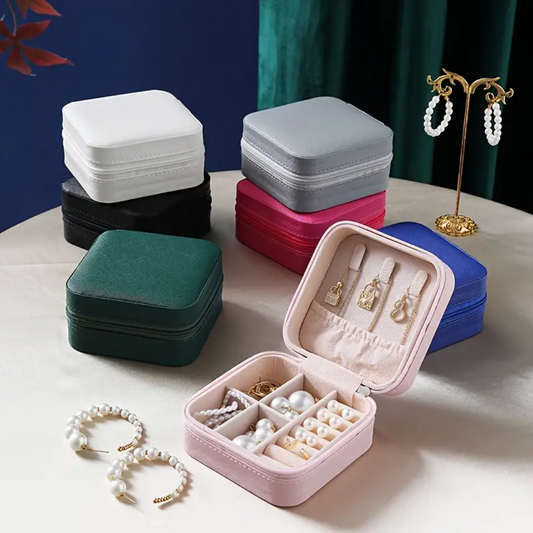 1pc Stylish and Portable Jewelry Box - Mini PU Leather Organizer for Earrings, Rings, and Necklaces