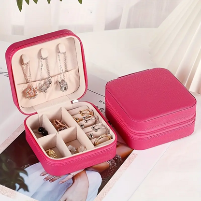 1pc Stylish and Portable Jewelry Box - Mini PU Leather Organizer for Earrings, Rings, and Necklaces