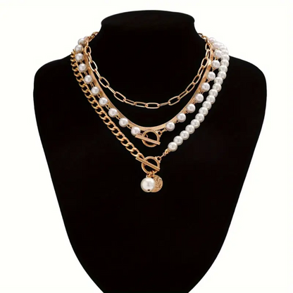 4 pieces Golden Chain Faux Pearl Pendant Necklace