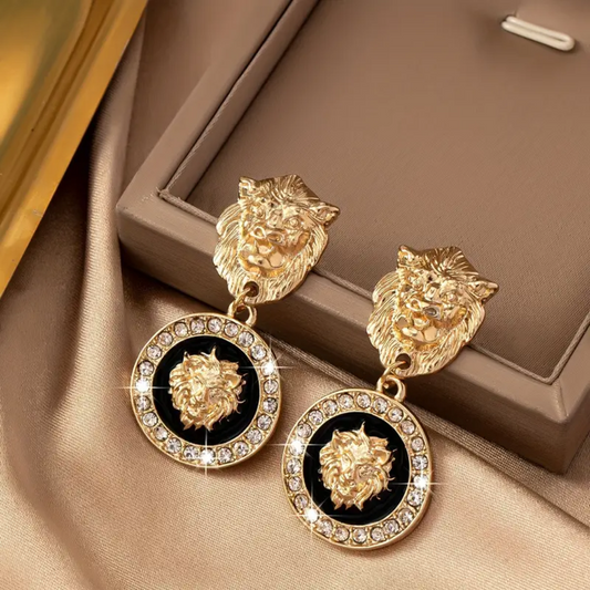 Vintage Luxury Golden Lion Head Stud Earrings