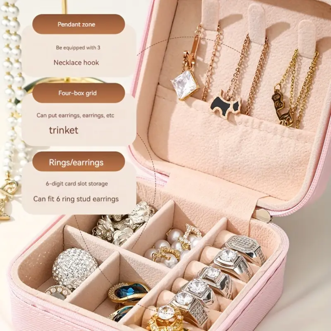 1pc Stylish and Portable Jewelry Box - Mini PU Leather Organizer for Earrings, Rings, and Necklaces