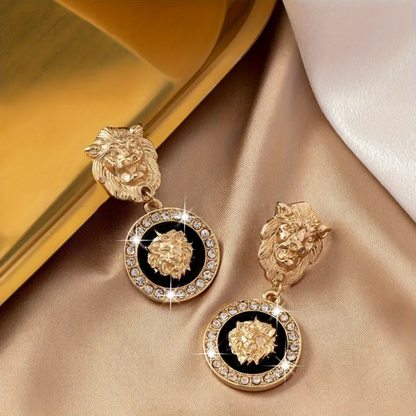 Vintage Luxury Golden Lion Head Stud Earrings