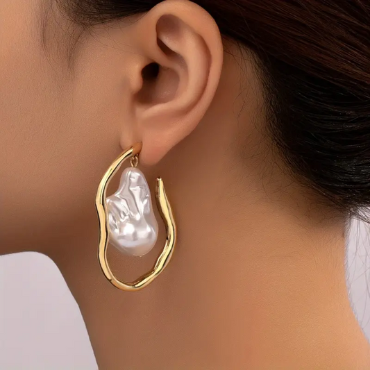 14K Gold Plated Hoop Earrings with Unique Faux Pear