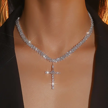 Rhinestones Sparkle Full Of Rhinestones Exquisite Elegant Cross Pendant Necklace