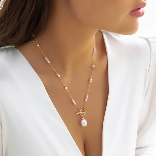 1pc Boho Style Faux Pearl Pendant Neck Chain With OT Buckle Water Drop Pendant