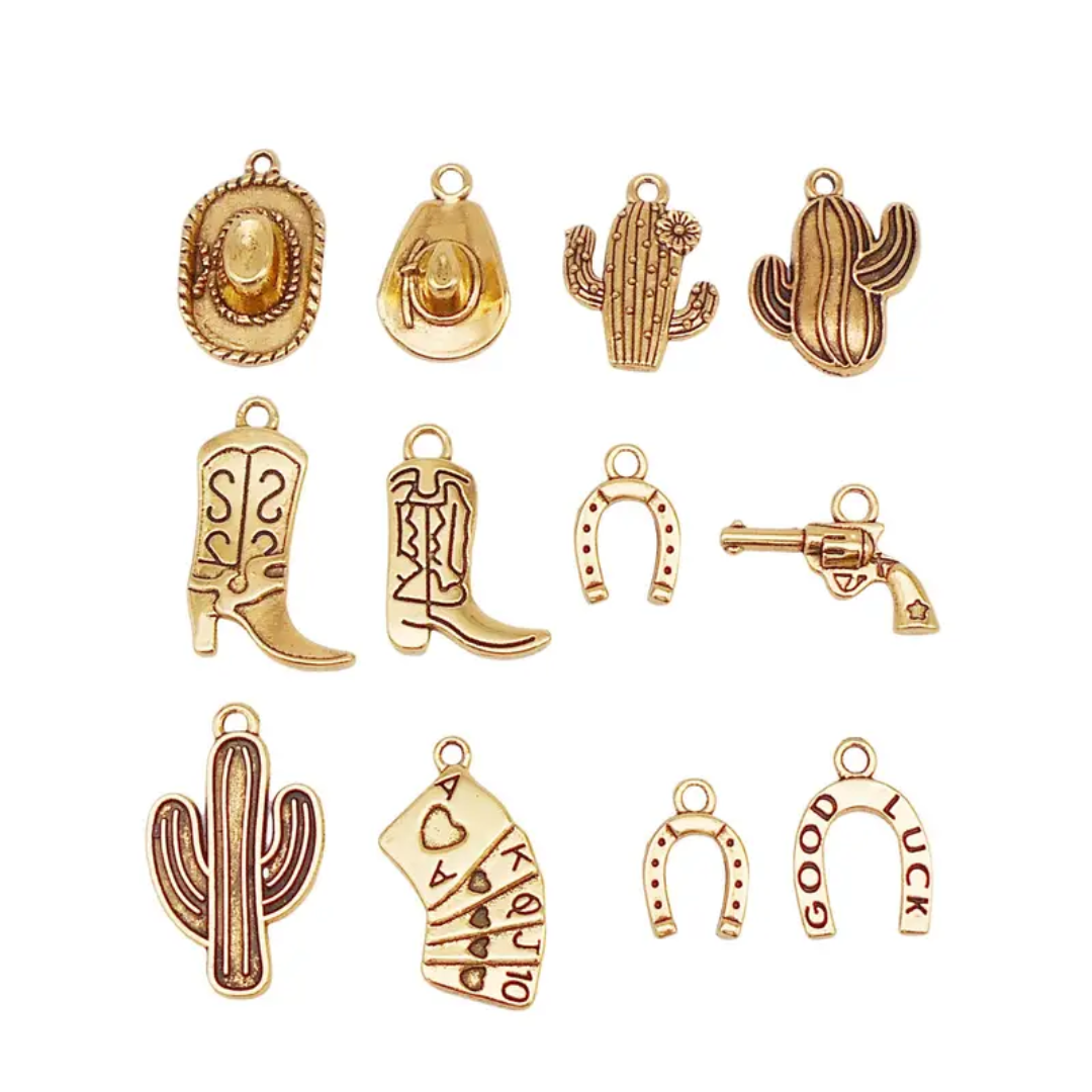 Antique Golden Western Cowboy Charms Pendants