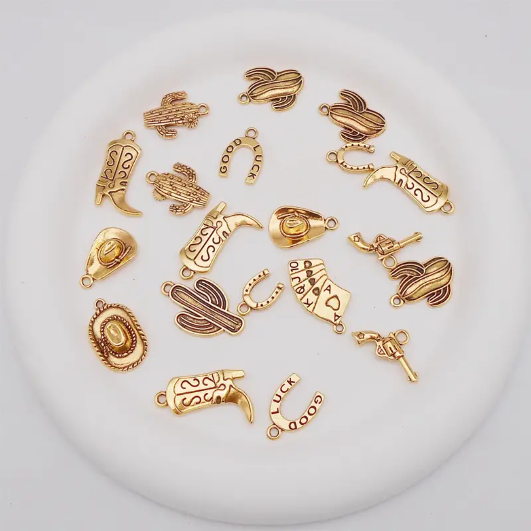 Antique Golden Western Cowboy Charms Pendants