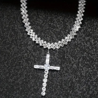 Rhinestones Sparkle Full Of Rhinestones Exquisite Elegant Cross Pendant Necklace