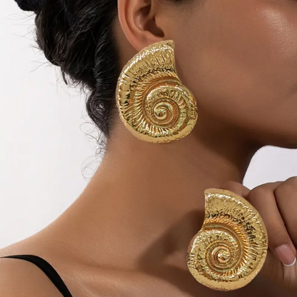 Golden Snail Spiral Pattern Shaped Stud Earrings