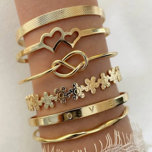 6pcs Love Heart Flower Bangle Bracelet