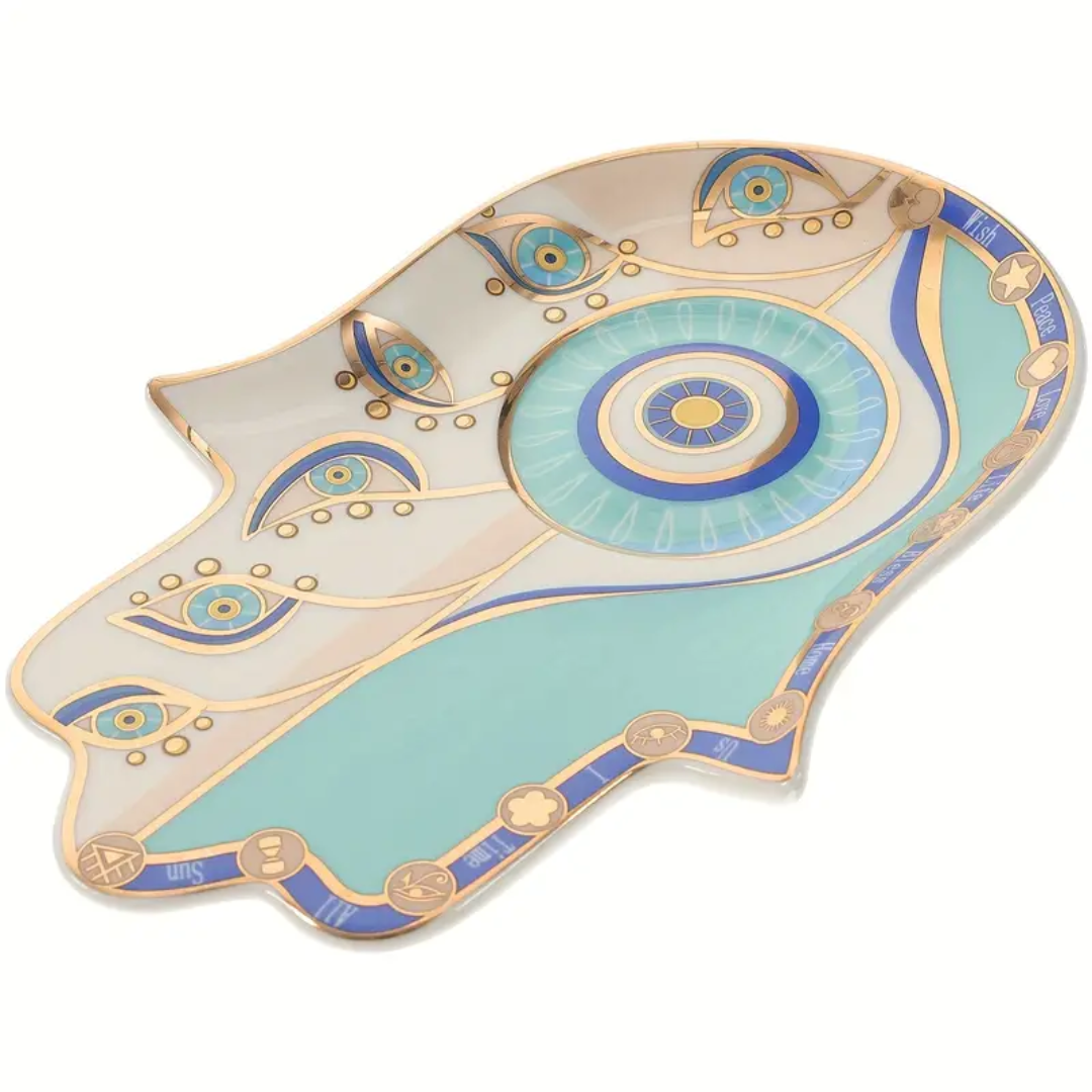 1pc Boho Ceramic Evil Eye Ring Dish