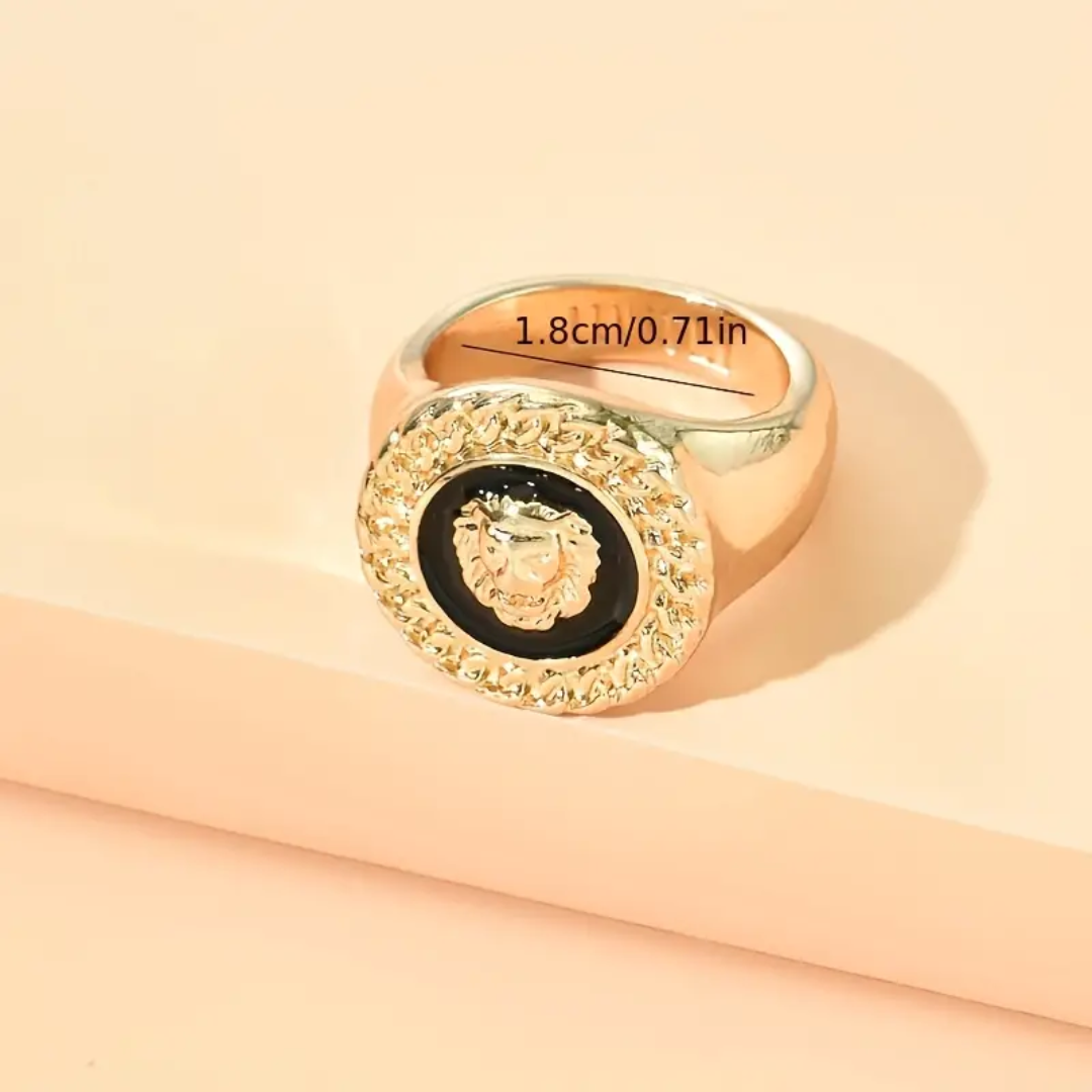 Golden Lion Head Ring