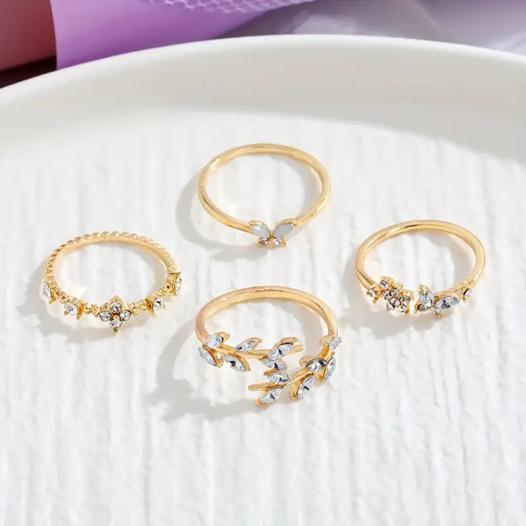 4PCS Dazzling Gemstone Stacking Rings