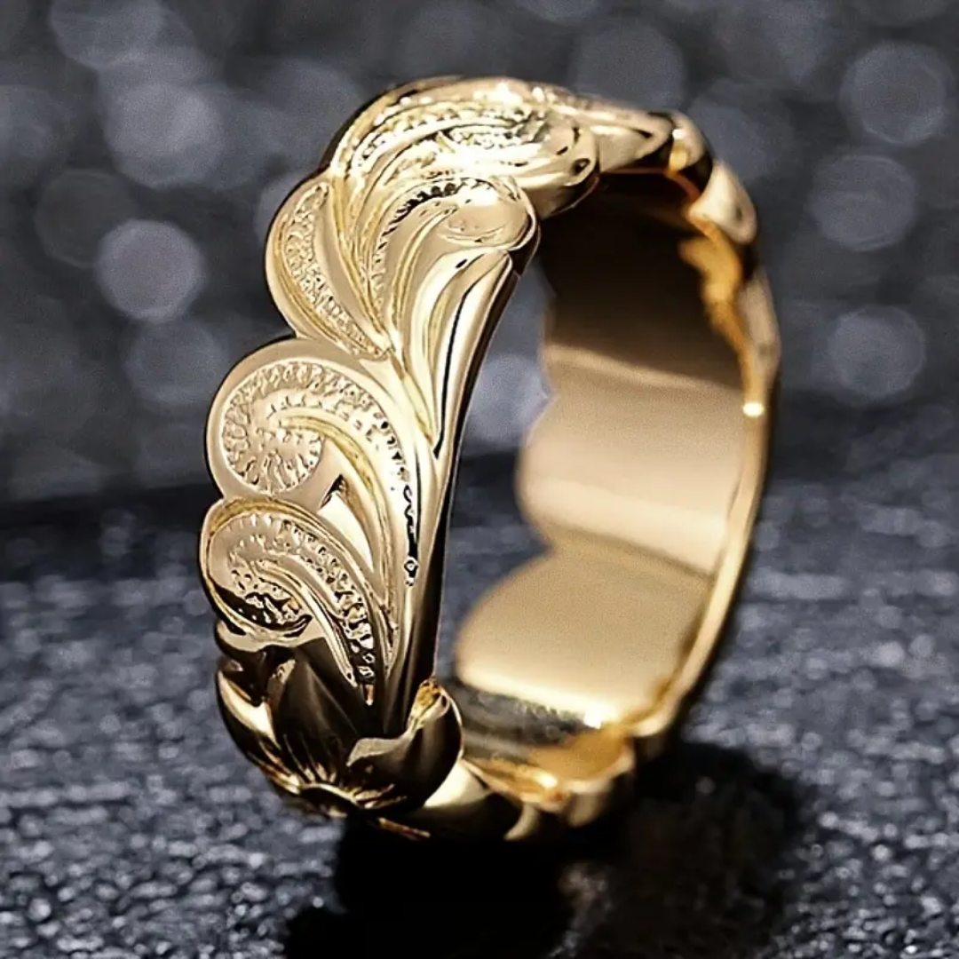 Exquisite Band Ring 18k Plated Carved Flower