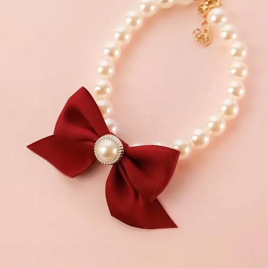 1pc Pet Cat Necklace, Cute Pearl Necklace, Bow Collar For Dogs And Cats